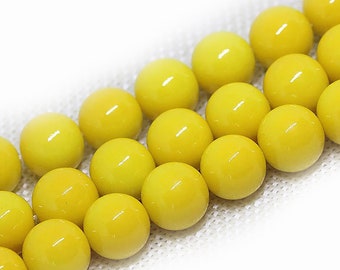 Yellow Coated Czech Glass Pearl Smooth Round Beads, 4mm 6mm 8mm 10mm 12mm 14mm 16mm Opaqu loose beads, jewelry making and beading 16'' str