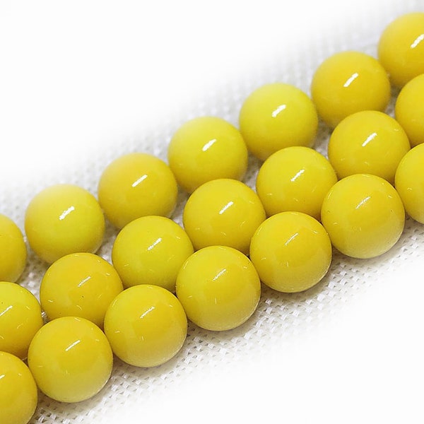 Yellow Coated Czech Glass Pearl Smooth Round Beads, 4mm 6mm 8mm 10mm 12mm 14mm 16mm Opaqu loose beads, jewelry making and beading 16'' str