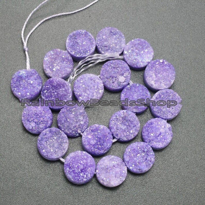 Lavander Druzy Quartz Agate Gemstone jewelry Beading Side Drilled Flat Back Connector Cabochon 10mm Beads