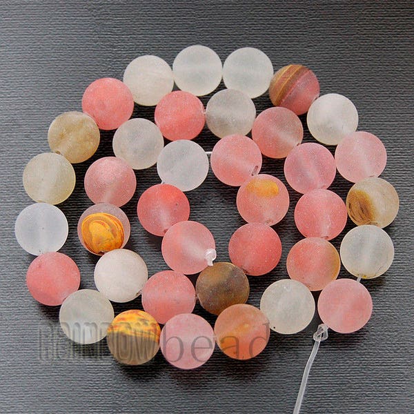 Frosted Matte Rose White Volcano cherry Quartz Beads, Gemstone Beads, Round Natural Beads, 4mm 6mm 8mm 10mm 12mm