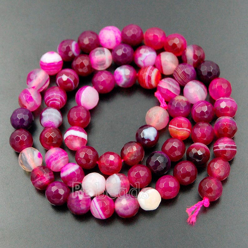 Faceted Pink Magenta Stripe Agate Beads 6mm 8mm 10mm Round - Etsy