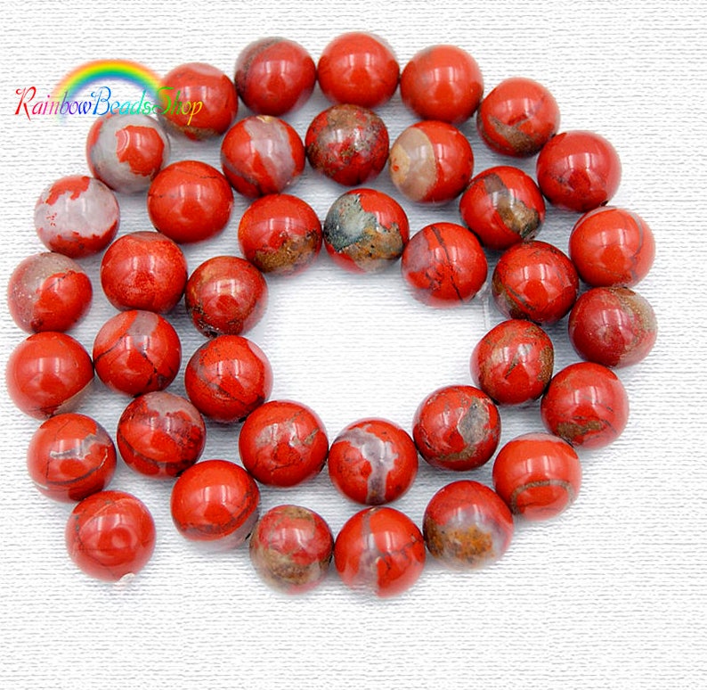 10 PERLE RONDE PIERRE NATURELLE JASPE ROUGE 15 mm NATURAL STONE BEADS RED JASPER