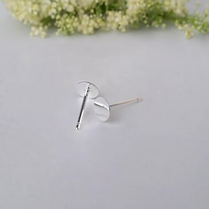 Örhängesstift i 925 sterlingsilver med platt vadderat huvud, 3-6 mm gör-det-själv-rund bezelörhänge, mattfria smyckestillverkningstillbehör