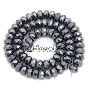gem  Faceted Black Hematite Rondelle Beads, Disk Stone Beads,  Spacer Loose Jewelry beads, 2mm 3mm 4mm 6mm 8mm 10mm 16&#39;&#39; strand