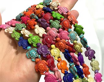 14x17mm Carved Howlite Turtle Beads, Dyed Turquoise Color, Stone Jewelry Beads, 16'' Strand
