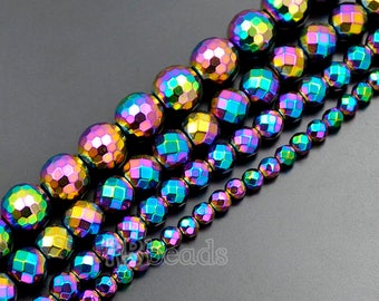 Faceted Multi Color Hematite Beads, 4mm 6mm 8mm 10mm Round Spacer beads