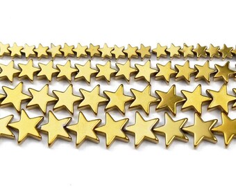 Gold Flat Star Hematite Loose beads, 4mm 6mm 8mm 10mm Gemstone  Stone Jewelry and Beading Beads, 16'' strand