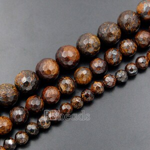 4mm 6mm 8mm Natural Faceted Brown Bronzite Beads, 6mm 8mm Gemstone Beads,  Stone Spacer Round Natural Beads, 15&#39;&#39;strand