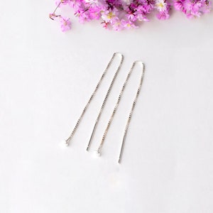 Solid 925 Sterling Silver Ear Thread with Headpin, Box Chain Earwire, DIY Pearl Earring Findings,  Jewelry Making Supplies