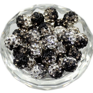 Black White Rhinestone Round Beads, 6mm 8mm 8mm 10mm 12mm  Disco Ball Beads, Chunky Beads, Acrylic Beads