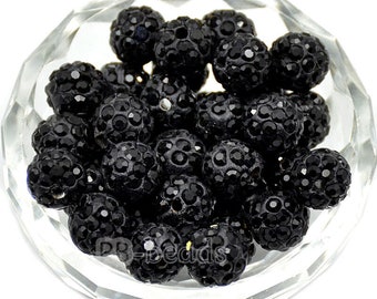 Cuentas redondas de diamantes de imitación negro azabache, 6 mm, 8 mm, 10 mm, 12 mm, bolas de discoteca, cuentas gruesas, cuentas acrílicas