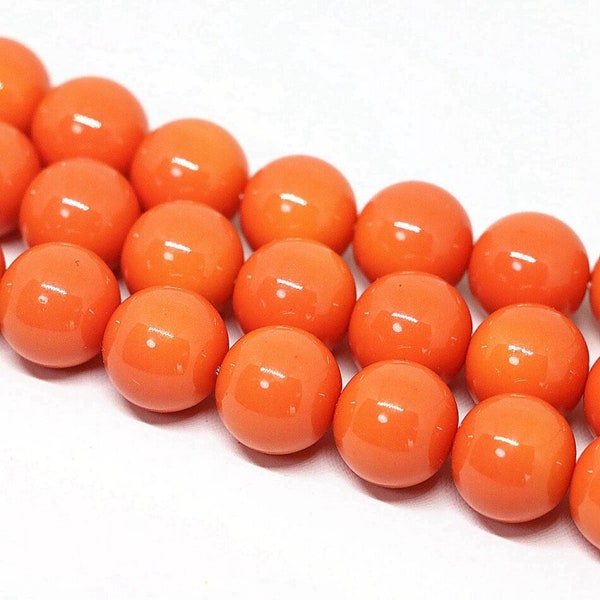 Orange Coated Czech Glass Pearl Smooth Round Beads, 4mm 6mm 8mm 10mm 12mm 14mm 16mm Opaqu loose beads, jewelry making and beading 16'' str