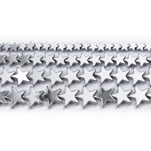 Silver Flat Star Hematite Loose Gemstone beads, 4mm 6mm 8mm 10mm  Stone Jewelry and Beading Beads, 16'' strand