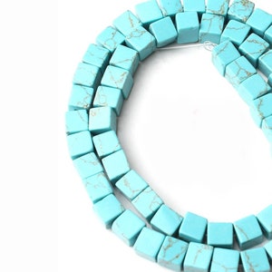 Blue Howlite Cube Gemstone Loose Beads, 8mm Square Stone Jewelry Beading Beads, 16&#39;&#39; strand
