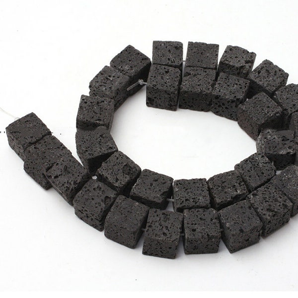 Black Square Cube Volcanic Lava Natural Loose Stone Jewelry Beads, 8mm 10mm 12mm Gemstone Beading Beads, 15,5'' strand for essential oils