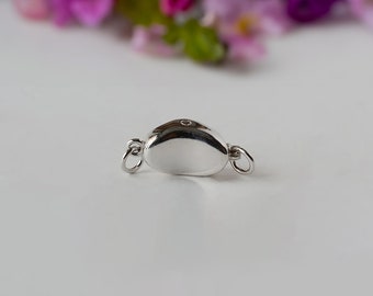 Box Clasp in 925 Sterling Silver, Pea-Shaped with Security Tab Lock, Easy Push-in Closure for Jewelry