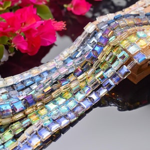 Perline di vetro sfaccettato quadrato, cubo 10x10x6 mm, poligono multicolore brillante per gioielli fai da te e creazione di borse, colori misti lucidi
