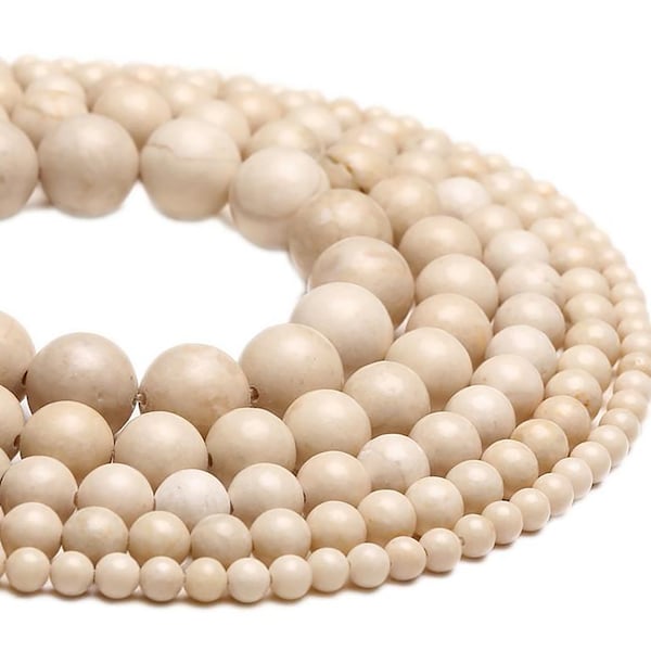 Cream river stone (riverstone) beads, 6mm 8mm 10mm 12mm fossil jasper rock round Ivory Beads