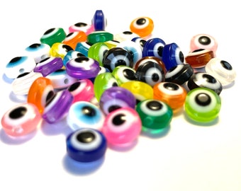 8mm Round Flat Hamsa Evil Eye Beads, Stripe Resine Evil Eye Beads, God's Eye, Resin Beads, Blue, Green, Red, mixed, Purple