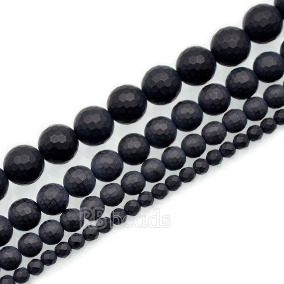 Beautiful Black Onyx Gemstone Faceted Round Beads 15“ 4mm 6mm 8mm 10mm 12mm 14mm
