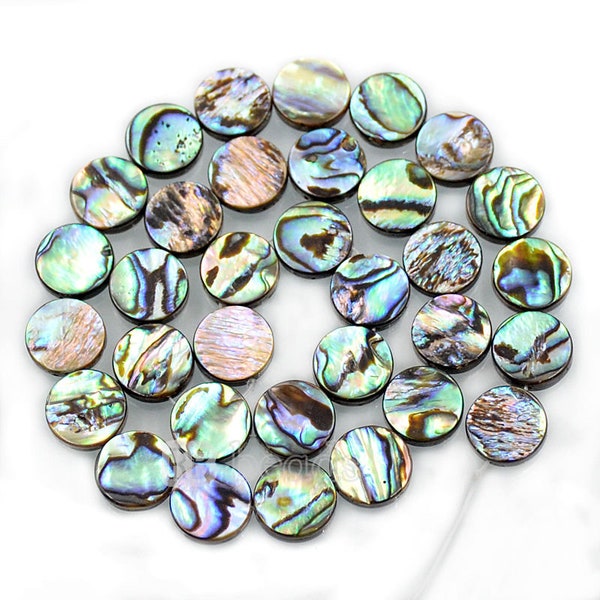 Natürliche Abalone Paua Muschel Münze Perlen, Edelstein Lose Perlen, 6mm 8mm 10mm 12mm 14mm Stein Schmuck Perlen, Semiprecious Beads, 7.5" Strang