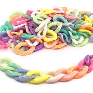 100 pcs Acrylic Chain Open Links, Pastel colors Acrylic Crafts Cute Chunky Chain Links Twist Links Oval, Curb-like Design, Pink Yellow Green
