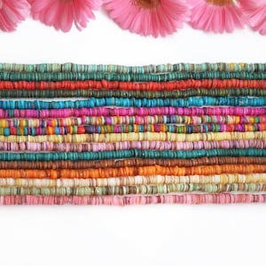 4mm Flat Rondelle Heishi Dyed Shell Beads, 15'' Strand Heishi Round Beads for DIY Jewelry Making Bracelet