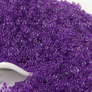 Perline di semi trasparenti, perline di semi viola foderate, piccole perline di vetro 12/0 da 2 mm, perline rotonde, trasparenti, 1000 pezzi