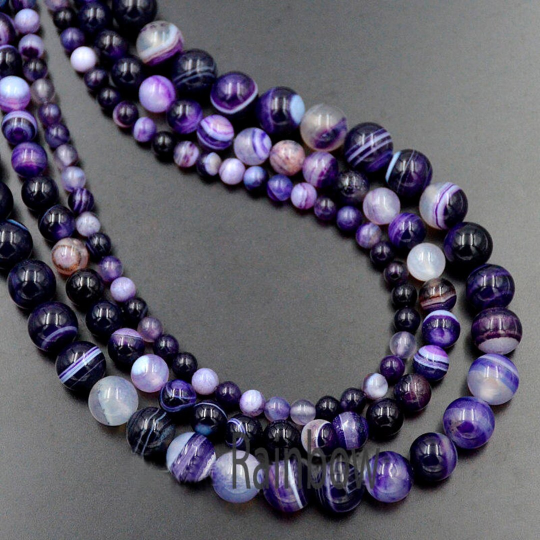 Purple Stripe Agate Beads 4mm 6mm 8mm 10mm Round - Etsy