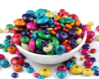 Spacer wood Round flat beads, flat curved round mixed color Beads, flying saucer supply wood, 6mm 8mm 10mm 14mm