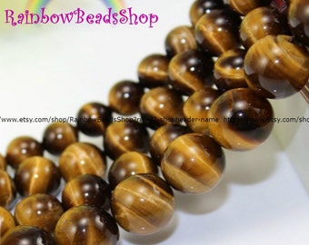 Natural Brown Yellow Tiger Eye Gemstone Beads, Smooth Round Beads for Jewelry Making, 4mm-16mm Spacer Beads, 15.5'' Strand