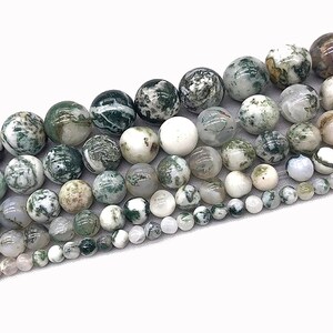 Natural Tree Agate Beads, Round Smooth or Matte 4mm 6mm 8mm 10mm 12mm, 15.5&#39;&#39; strand