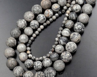 Landscape Black White Jasper Beads, 4mm 6mm 8mm 10mm 12mm Gemstone Beads, Stone Spacer Round Natural Beads, 15''5 strand