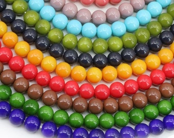 Coated Czech Glass Pearl Smooth Round Beads, 4mm 6mm 8mm 10mm 12mm Mixed Opaqu loose beads For jewelry making and beading 16'' str