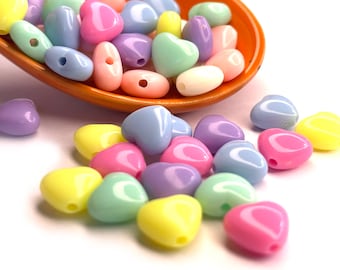 Pastellfarbe Herzen Candy Form Acryl Perlen, 10 12 14 mm Pastell Kunststoff kleine Kawaii Perlen, für die Schmuckherstellung