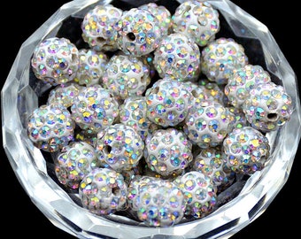 Clear AB Rhinestone Round Beads, 6mm 8mm 8mm 10mm 12mm  Disco Ball Beads, Chunky Beads, Acrylic Beads