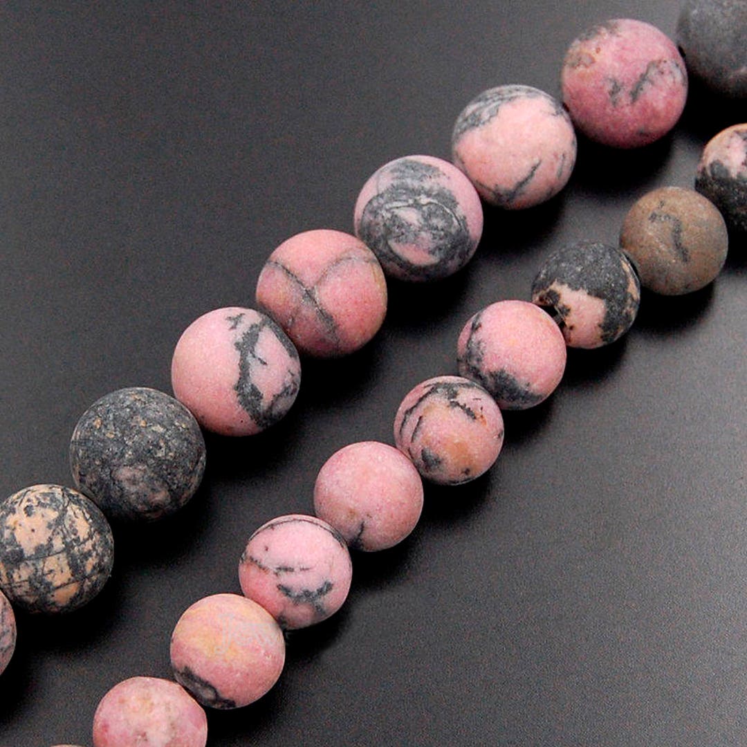 Natural Frosted Red Black Rhodonite Beads, Matte Gemstone Beads, Round ...