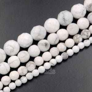 Faceted White Howlite Beads, 4mm 6mm 8mm 10mm Round Jewelry Gemstone Spacer Stone Beads, 15.5'' st. For Jewelry making and Beading