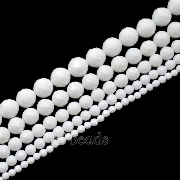 Faceted White Onyx Alabaster beads, Gemstone 2mm 3mm 4mm 6mm 8mm 10mm 12mm Round Natural Beads, Jewelry Stone Beads,