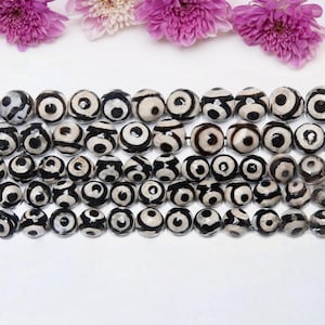Gefacetteerde zwart-witte oogkraal, oude agaat-edelsteen voor doe-het-zelfsieraden, natuurlijke geëtste steen, handgemaakte benodigdheden