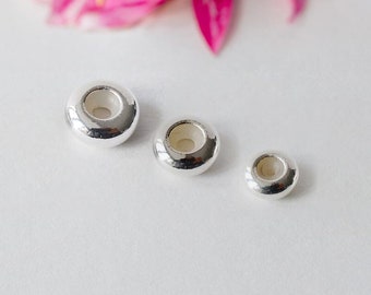 925 Sterling Silver Silicone Stopper Rondelle Beads, Rubber Grip Slider Chain Stopper - 6mm 7mm 8mm to adjustable bracelet or necklace