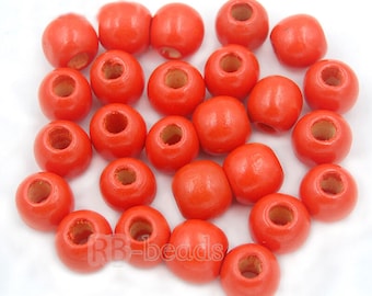 Orange Wooden natural loose spacer round beads, dyed wood ball jewelry bracelet mala bead, 100pcs 4mm 6mm 8mm 10mm 12mm 14mm 16mm