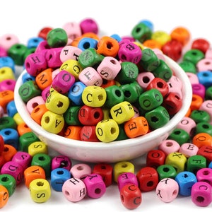 Cuentas de madera ABC, cuentas de madera de colores de 8 mm, cuentas del alfabeto, para hacer a mano, cuentas de madera mixtas, cuentas de 8 mm y 10 mm (50-100 piezas)
