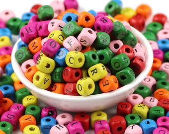Abc wood beads, colored 8mm wood Alphabet beads, for handmade, mixed wood beads, 8mm 10mm beads (50-100 pcs)