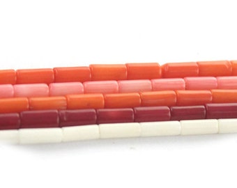 Coral Tube Beads, Cylinder Red Orange Pink Coral, 3x7mm Smooth stone loose beads, 16'' inch strand