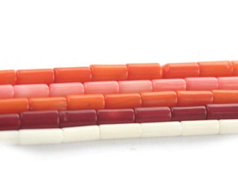 Natural Coral Tube Beads, Cylinder Red Orange Pink Coral, 3x7mm Smooth stone loose beads, 16'' inch strand