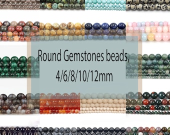 Natural Round Gemstone Loose Bead for jewelry making (Necklace, Bracelet, Rings) in , 4mm 6mm 8mm 10mm 12mm supplies stone fancy beads