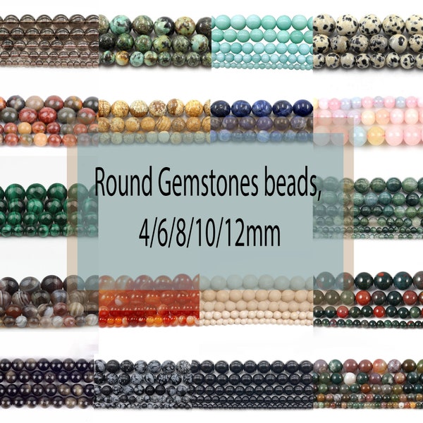 Natural Round Gemstone Loose Bead for jewelry making (Necklace, Bracelet, Rings) in bulk, 4mm 6mm 8mm 10mm 12mm supplies stone fancy beads