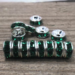 Emerald Czech Rhinestone Silver Rondelle Spacer Beads, 100pcs 4mm 5mm 6mm 8mm 10mm, beadig, jewelry making, Craft Supplies, Findings