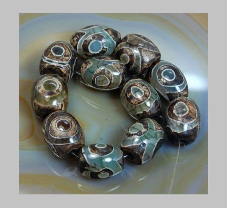 8 x 12 mm 10 x 14 mm 12 x 16 mm Stone Jewelry Gemstone Beads Jewelry making Brown Dzi Tibetan Oval Agate beads Mystical Old Beading